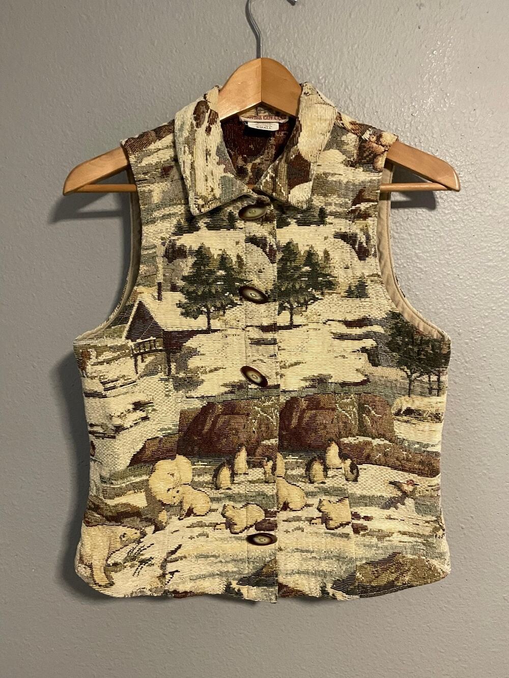 Vintage Gotcha Covered Womens Vest Small Tapestry Animal Print Outdoor 90s READ